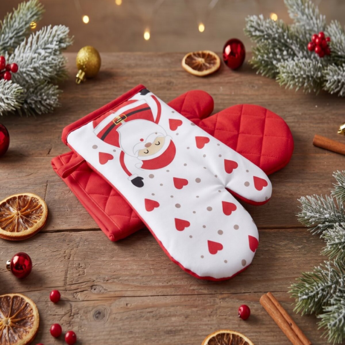 Vánoční kuchyňské rukavice HAPPY XMAS bílá 18x30 cm – 2 ks