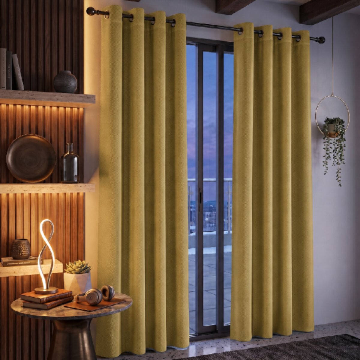 Termoizolační blackout závěs POLAIRE mustard/hořčicová 140×260 cm na kroužky