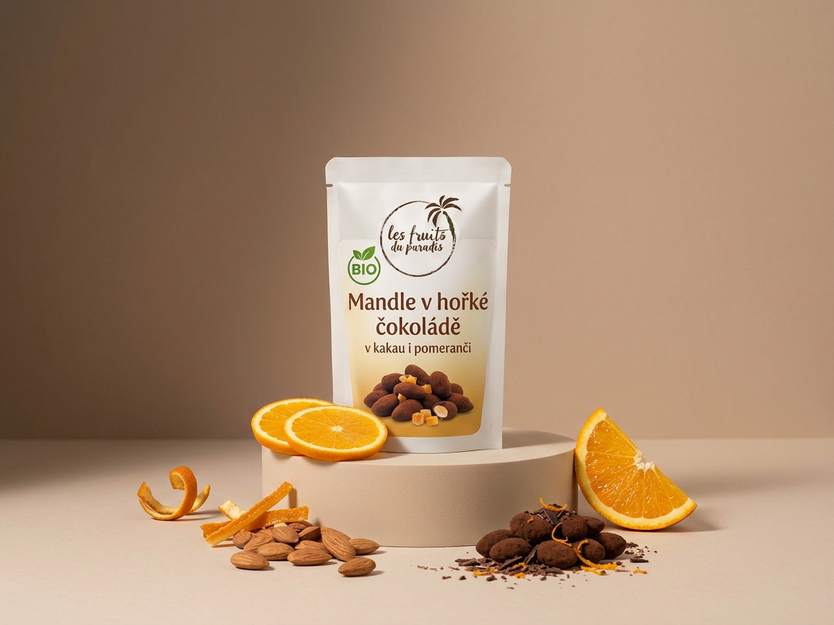 Mandle natural pražené v hořké čokoládě pomerančem v kakau BIO 5 kg LES FRUITS DU PARADIS