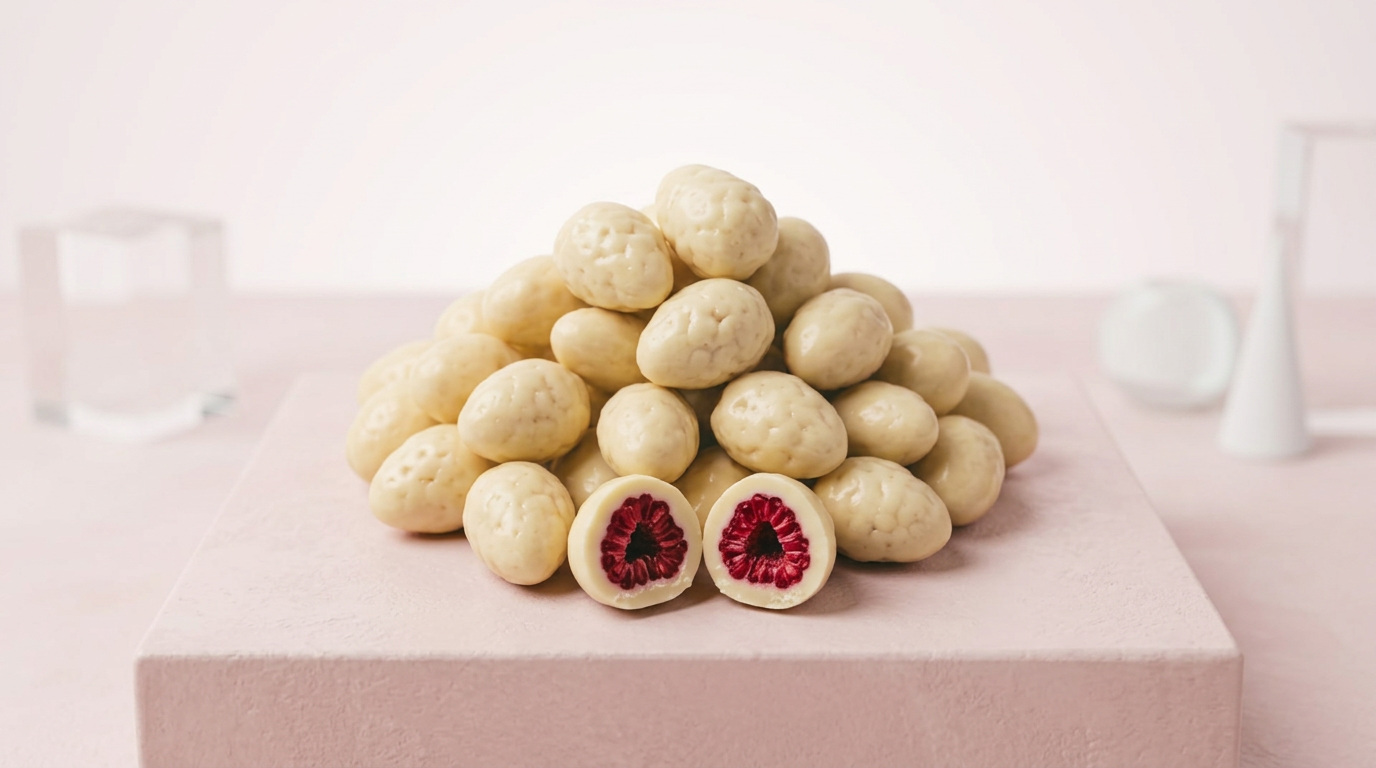 Maliny lyofilizované v bílé čokoládě 5 kg LES FRUITS DU PARADIS