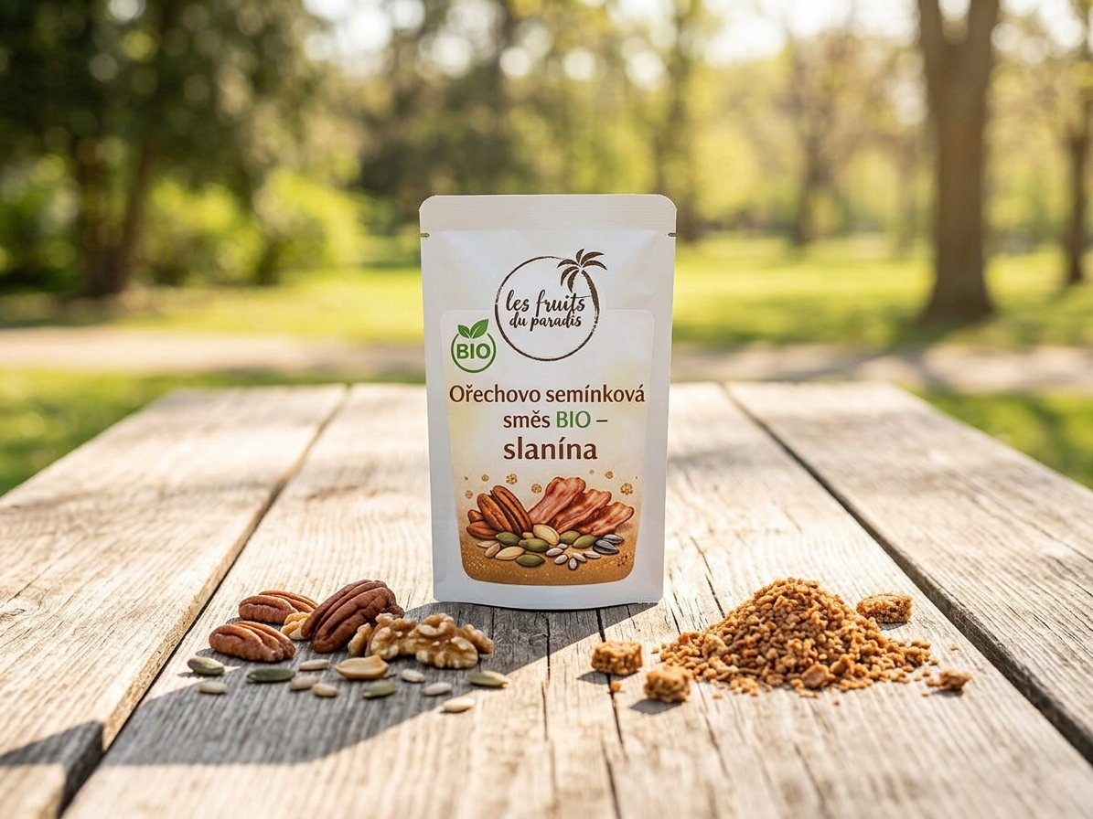 Ořechovo semínková směs BIO – s příchutí slaniny 300 g LES FRUITS DU PARADIS