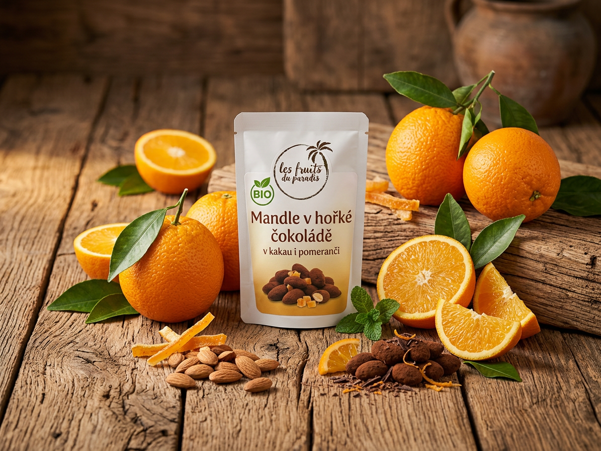 Mandle natural pražené v hořké čokoládě pomerančem v kakau BIO 5 kg LES FRUITS DU PARADIS