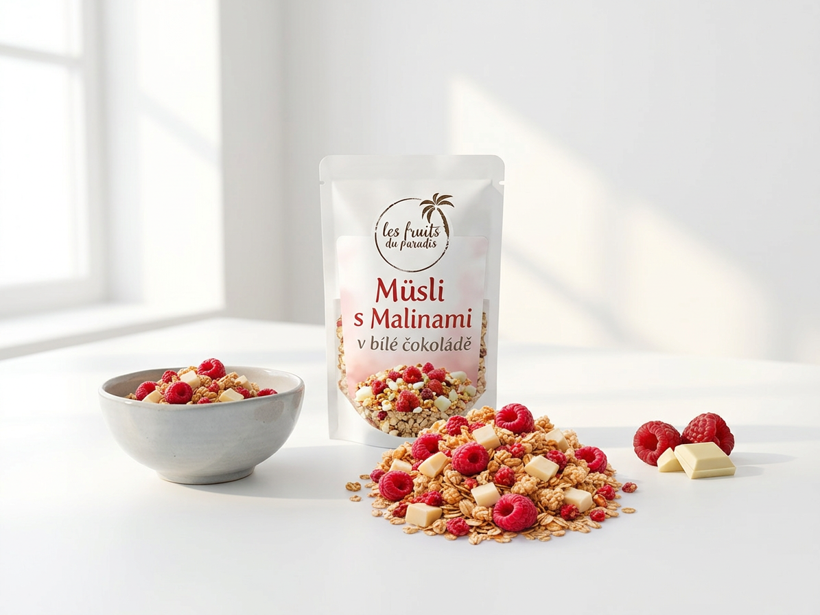 Müsli s Malinami v bílé čokoládě 300 g LES FRUITS DU PARADIS