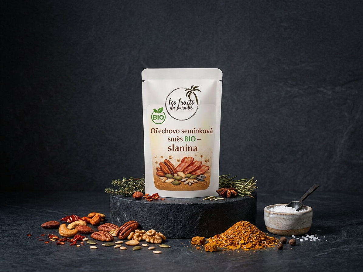 Ořechovo semínková směs BIO – s příchutí slaniny 300 g LES FRUITS DU PARADIS