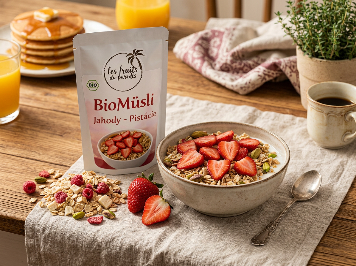 BIOMüsli Jahody - Pistácie 300 g LES FRUITS DU PARADIS