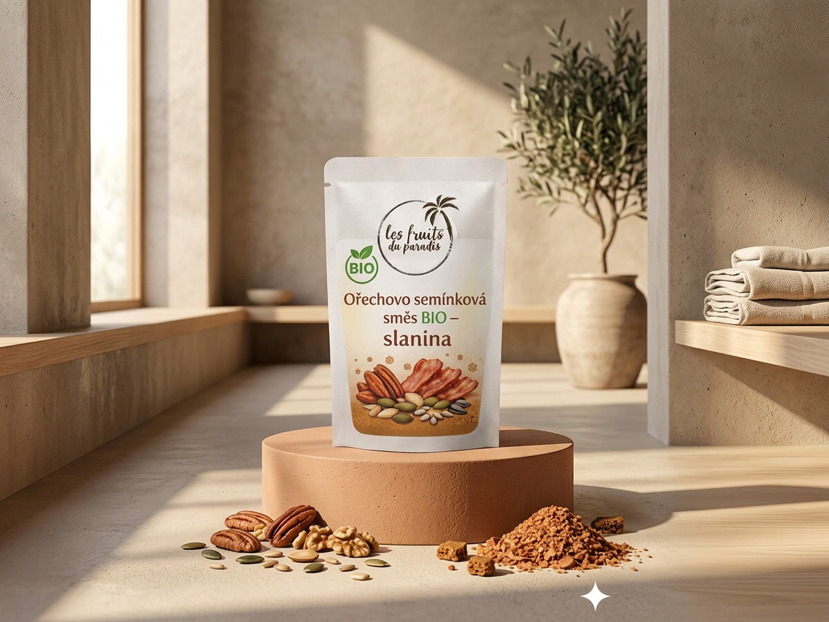 Ořechovo semínková směs BIO – s příchutí slaniny 300 g LES FRUITS DU PARADIS