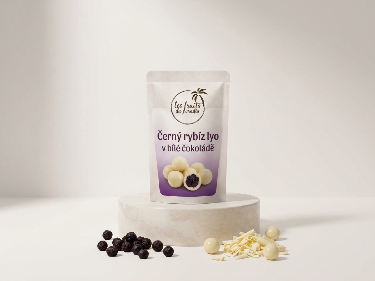 Černý rybíz lyo v bílé čokoládě 200 g LES FRUITS DU PARADIS