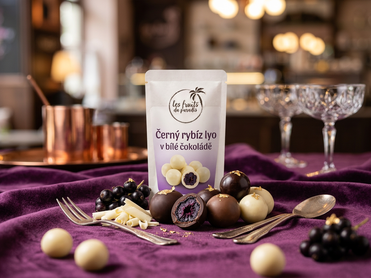 Černý rybíz lyo v bílé čokoládě 200 g LES FRUITS DU PARADIS