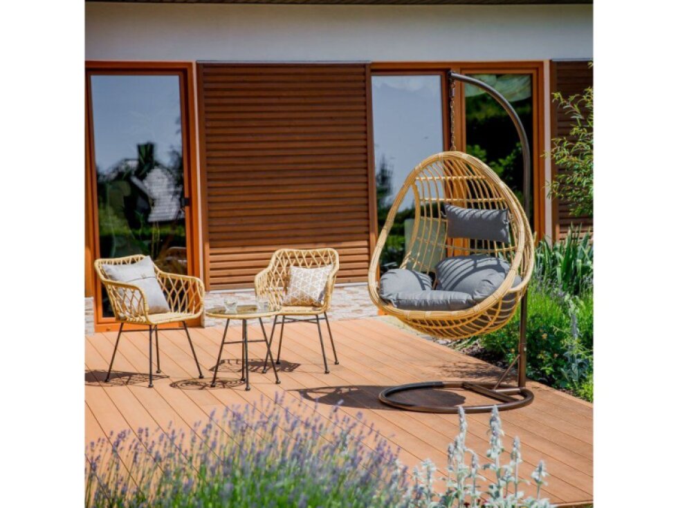 Zahradní houpací závěsné křeslo z technorattanu Eduard Beige PATIO