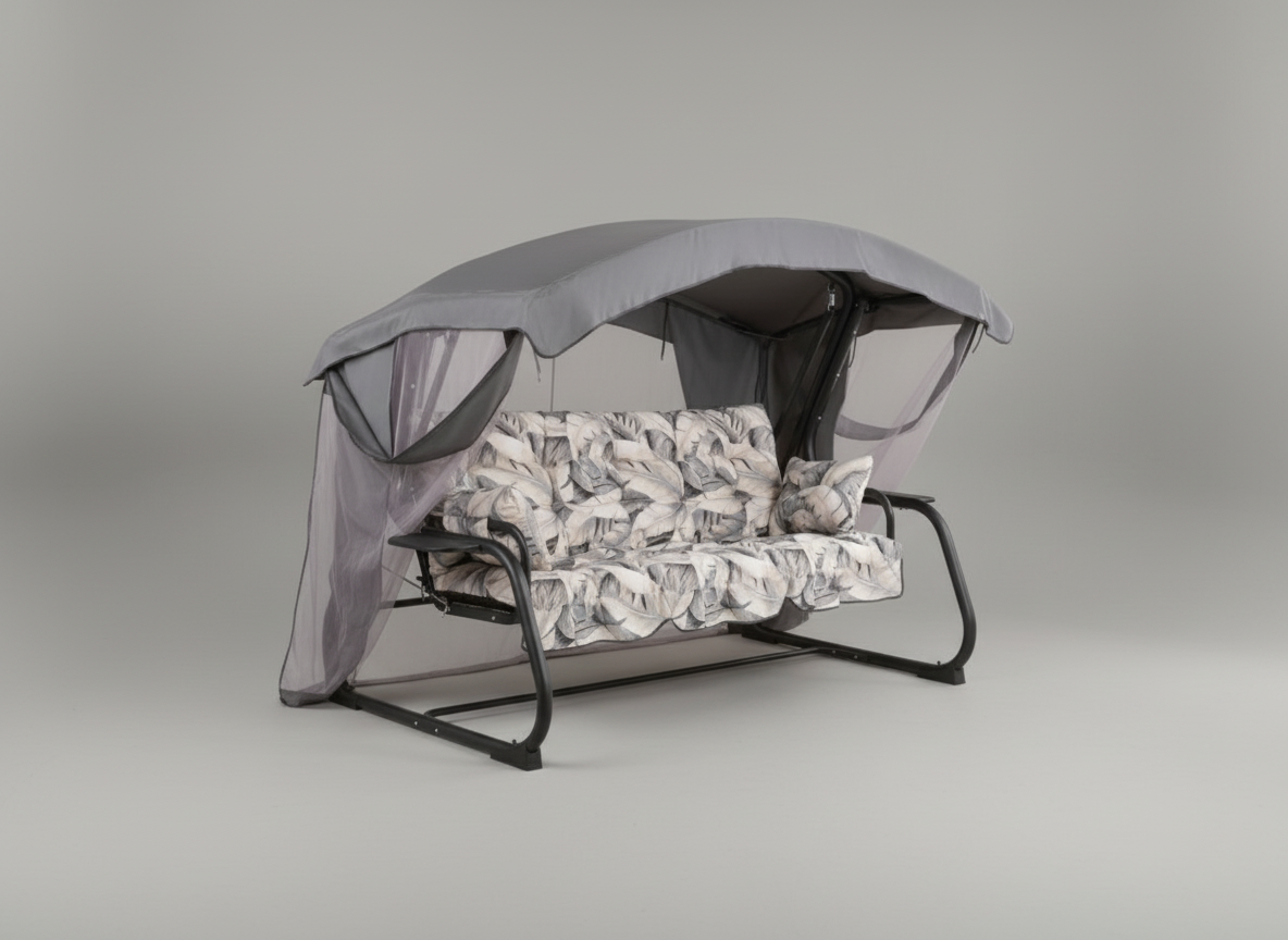 Zahradní houpačka Ravenna Lux Black Edition s moskytiérou a s bočními stolky G057-06PB PATIO