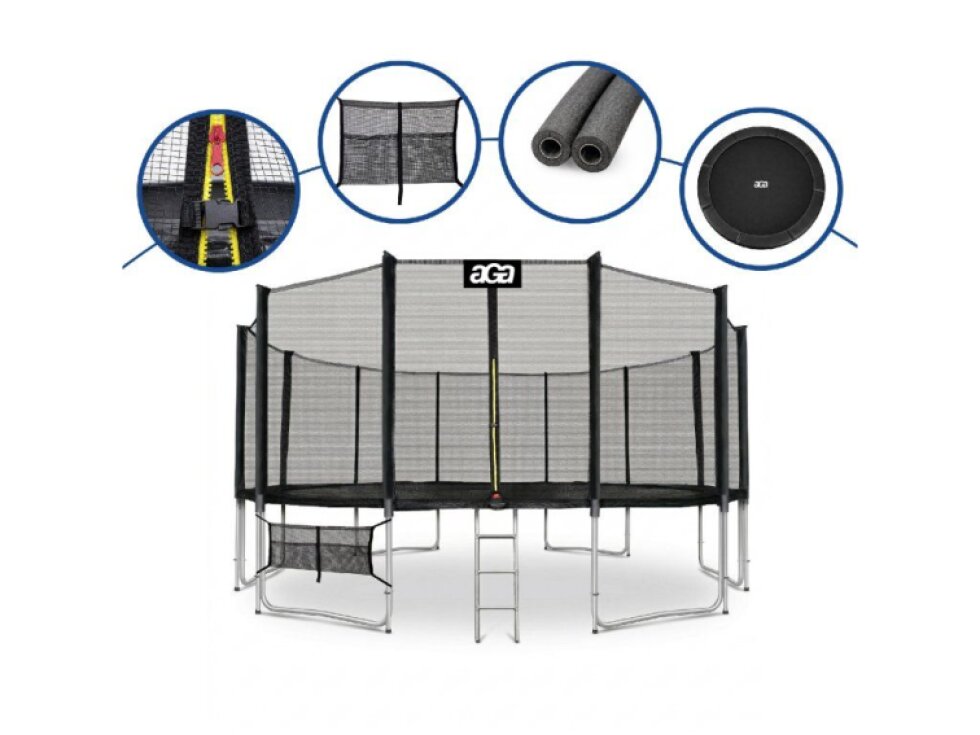 Aga SPORT PRO Trampolína 518 cm Černá + ochranná síť + žebřík + kapsa na obuv