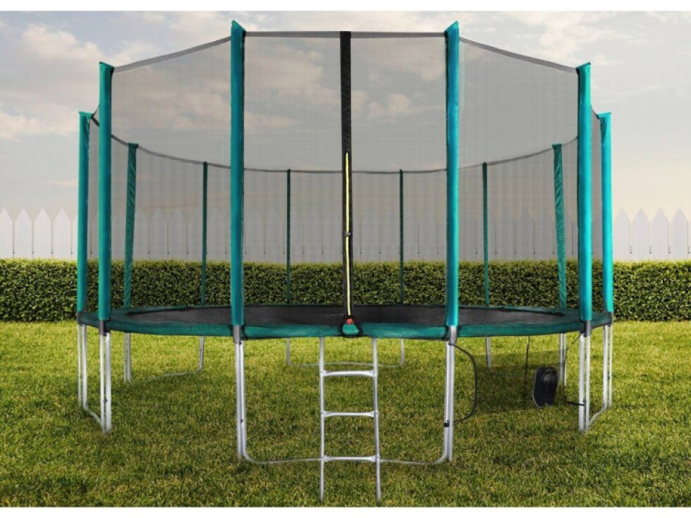 Trampolína SPORT PRO, 500 cm, tmavě zelená, ochranná síť, žebřík, kapsa na obuv