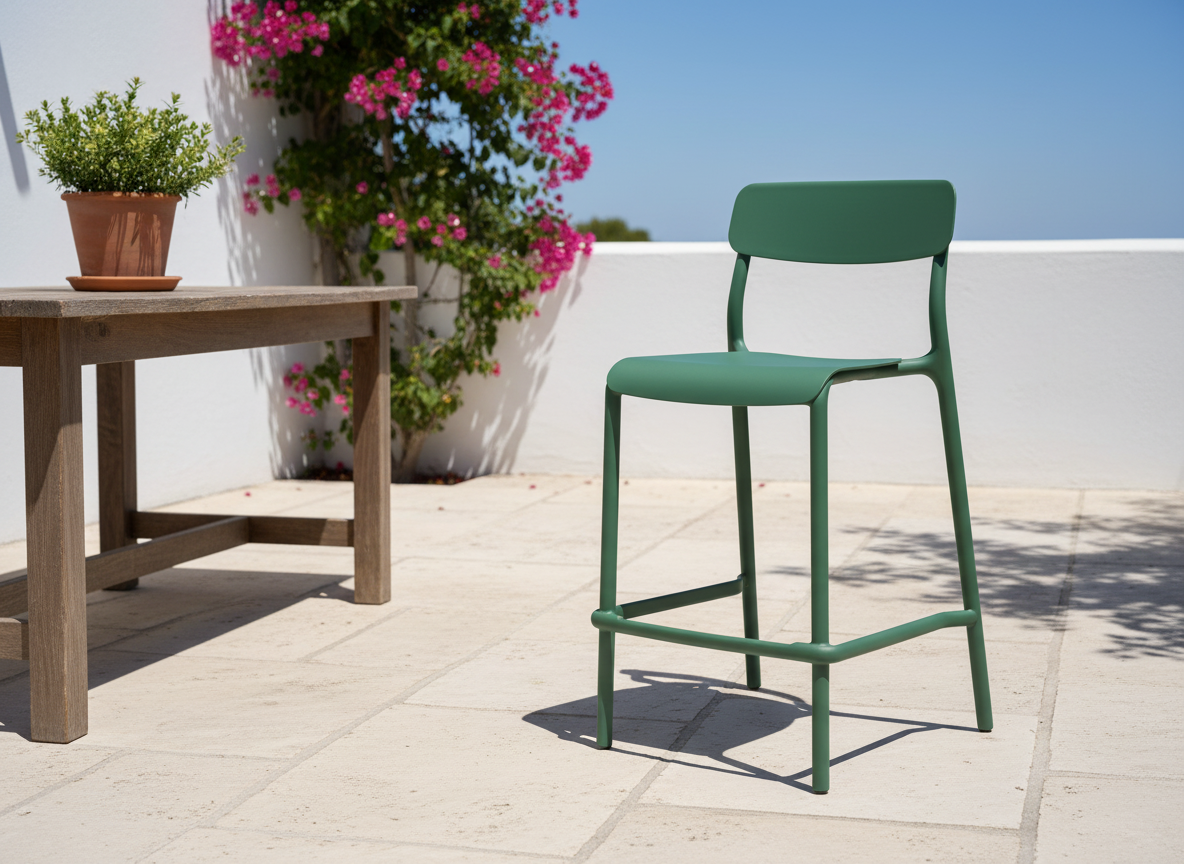 Nízká plastová zahradní barová židle Rimo Pine Green FERNE
