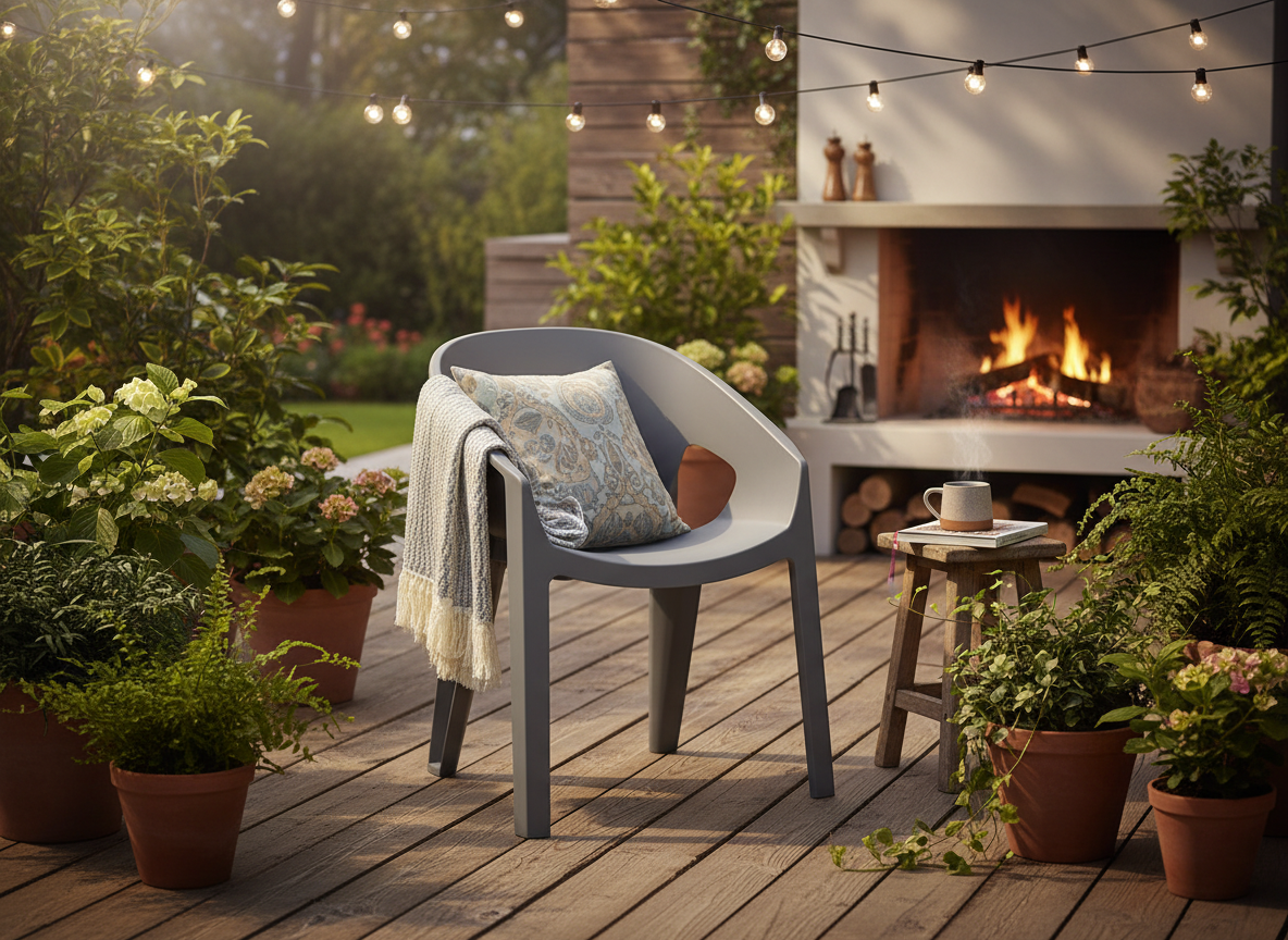 Šedá plastová zahradní židle s područkami Premo Light Gray FERNE