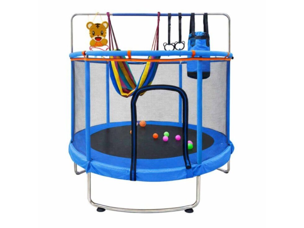 Tomido Trampolína zahradní dětská, síť, míče, basketbal, 150 cm, modrá