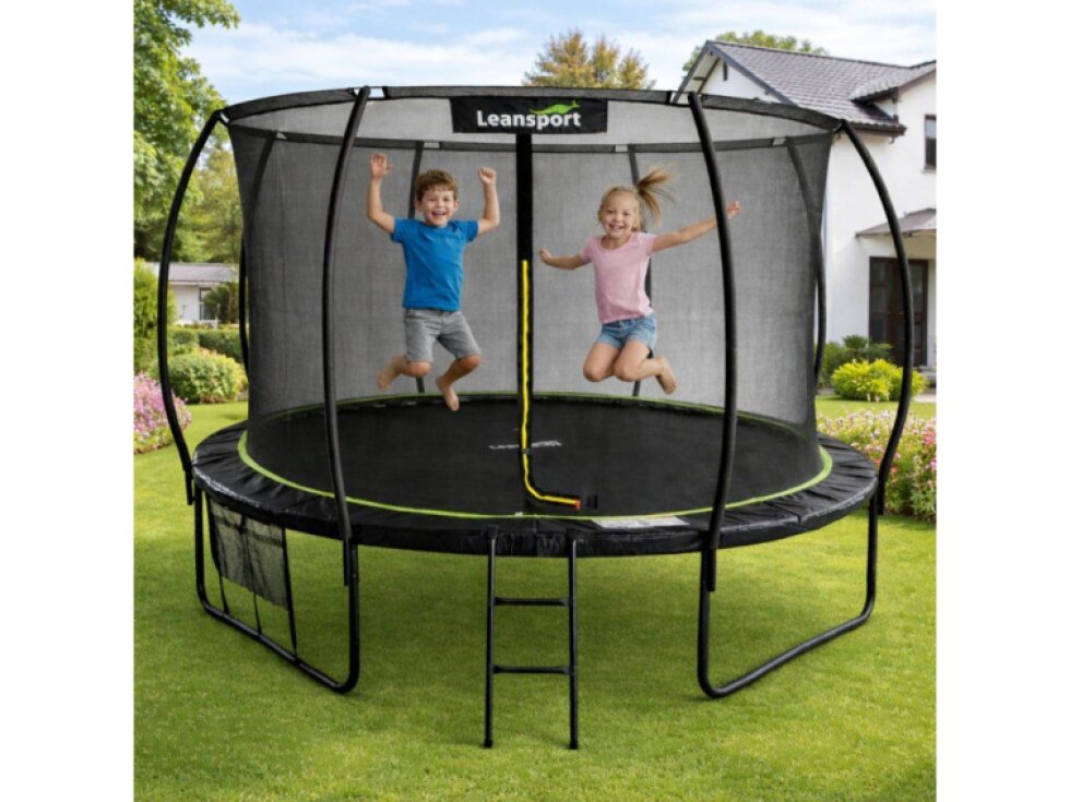 Trampolina Ogrodowa LEAN Z Siatką Wewnętrzną Czarno-Zielona 366CM 12FT