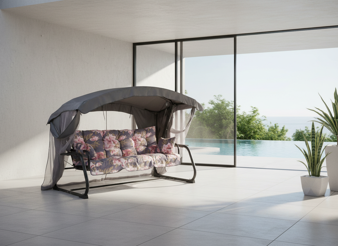 Zahradní houpačka Ravenna Lux Black Edition s moskytiérou a s bočními stolky A098-01PB PATIO