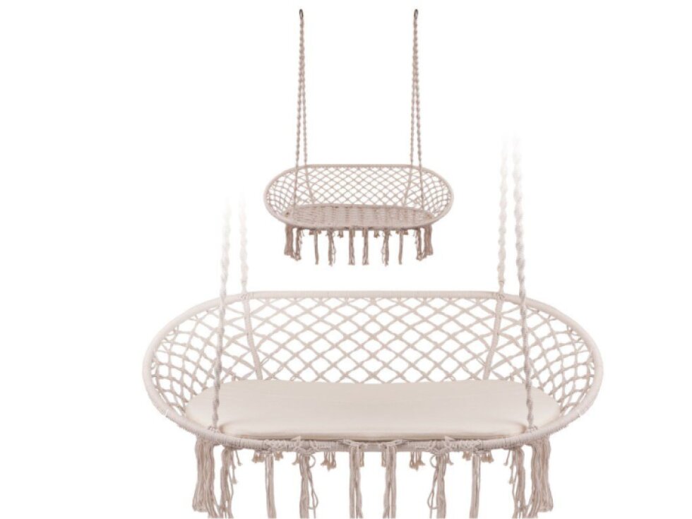 Dvojité čapí hnízdo se střapci béžové barvy