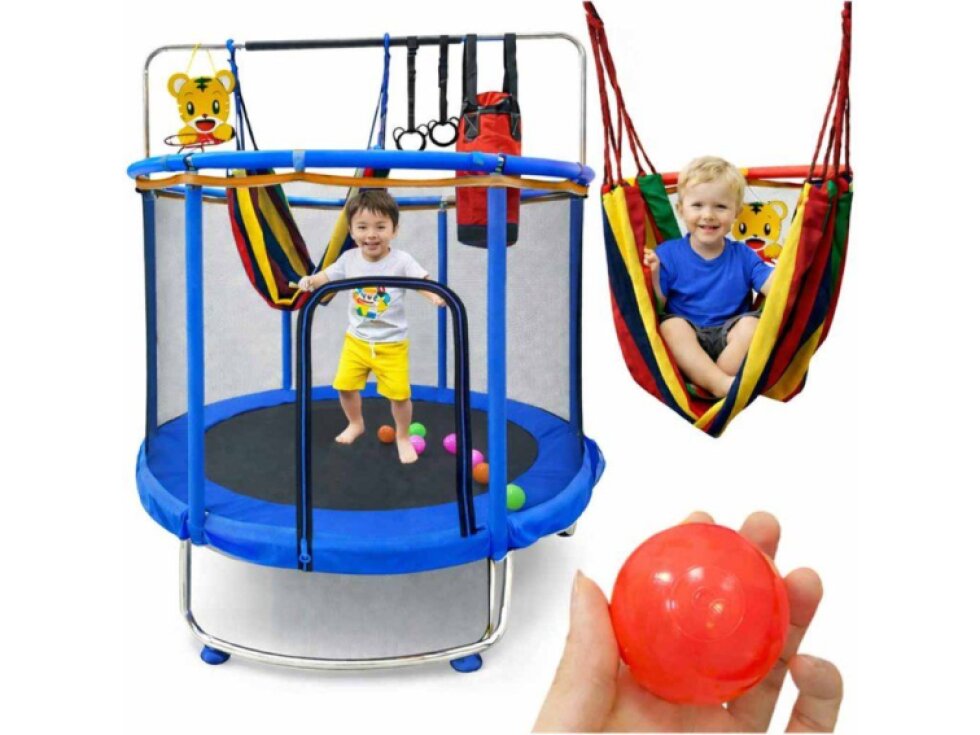 Tomido Trampolína zahradní dětská, síť, míče, basketbal, 150 cm, modrá