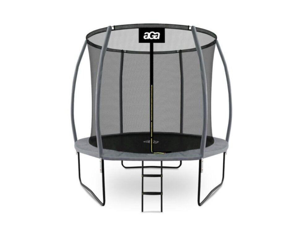 Aga Trampolína SPORT EXCLUSIVE Komplet, odolná, 250 cm, Šedá, Vnitřní síť, Nosnost 120 kg, Výška 235 cm, Ocel, 48 pružin