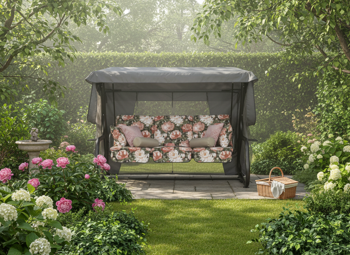 Zahradní houpačka Venezia Lux s moskytiérou, polštářky a bočními stolky A101-23PB PATIO