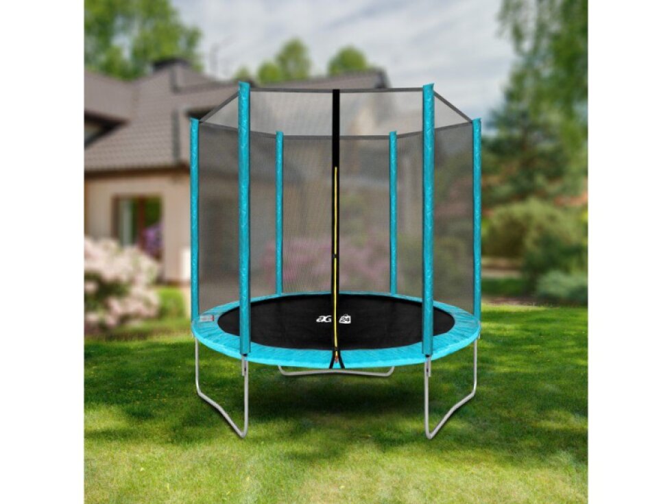 Aga Trampolína SPORT TOP, bezpečná, 180 cm, světle modrá, nosnost 100 kg, vnější síť, 36 pružin, ocelový rám