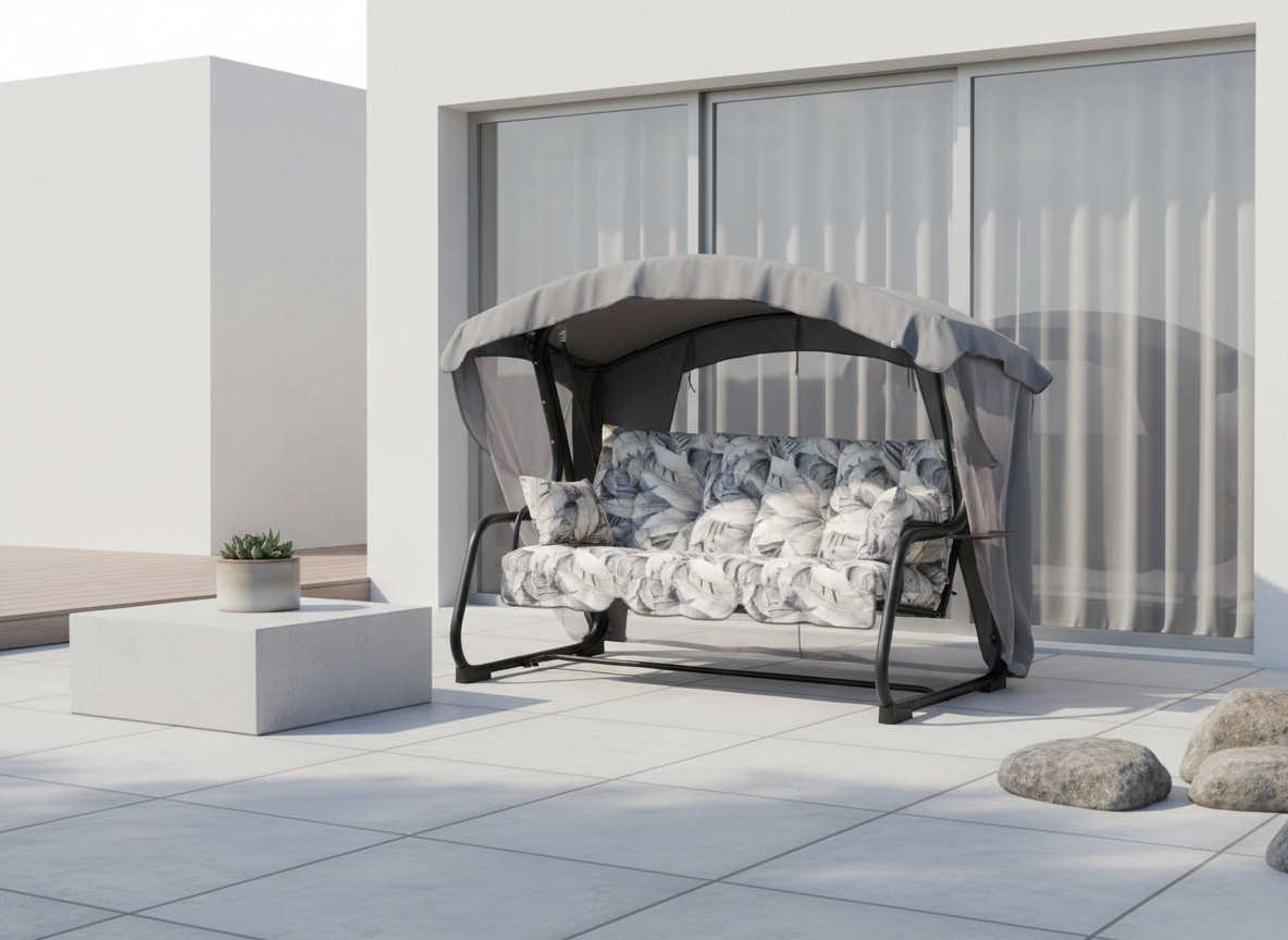Zahradní houpačka Ravenna Lux Black Edition s moskytiérou a s bočními stolky G057-06PB PATIO