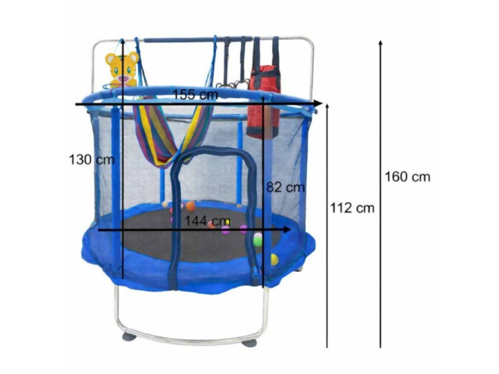 Tomido Trampolína zahradní dětská, síť, míče, basketbal, 150 cm, modrá