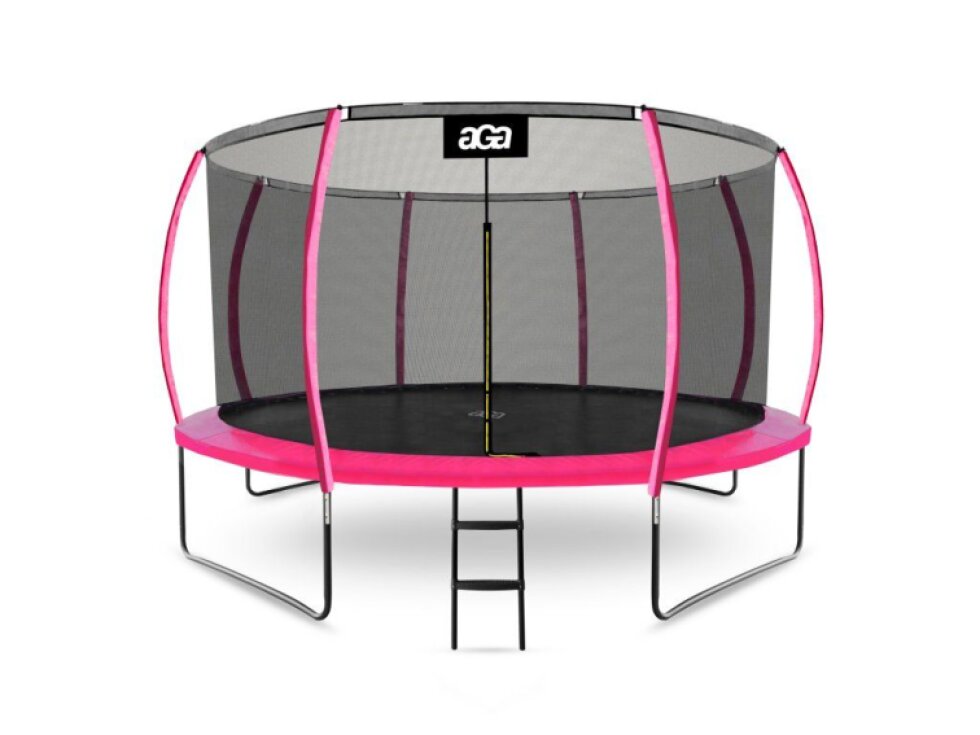 Aga Trampolína SPORT EXCLUSIVE Kompletní, 366 cm, Růžová, Vnitřní síť, Nosnost 180 kg, 72 pružin, Ocelová konstrukce, Výška 256 cm