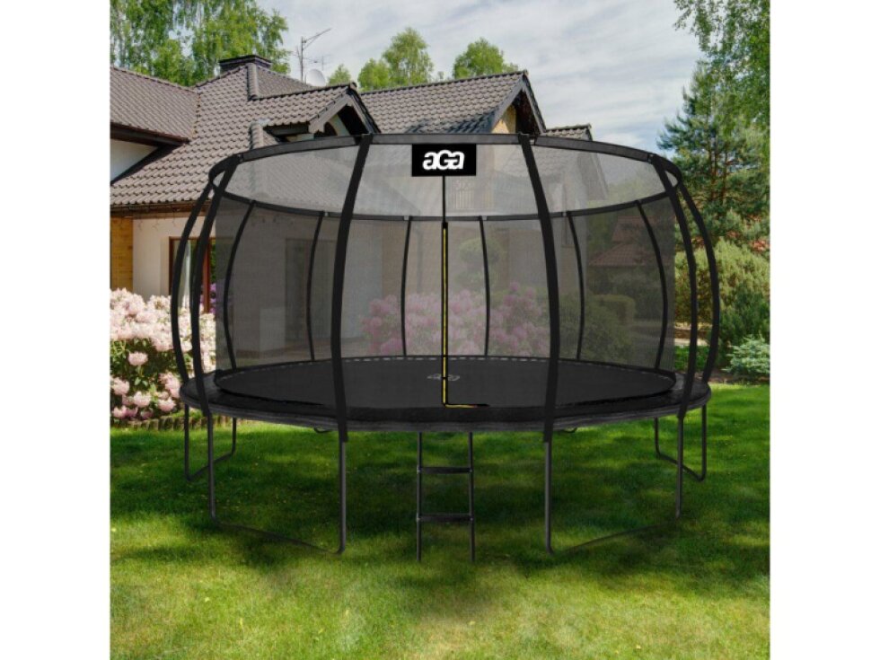 Trampolína 500 cm, černá, s ochrannou sítí a žebříkem