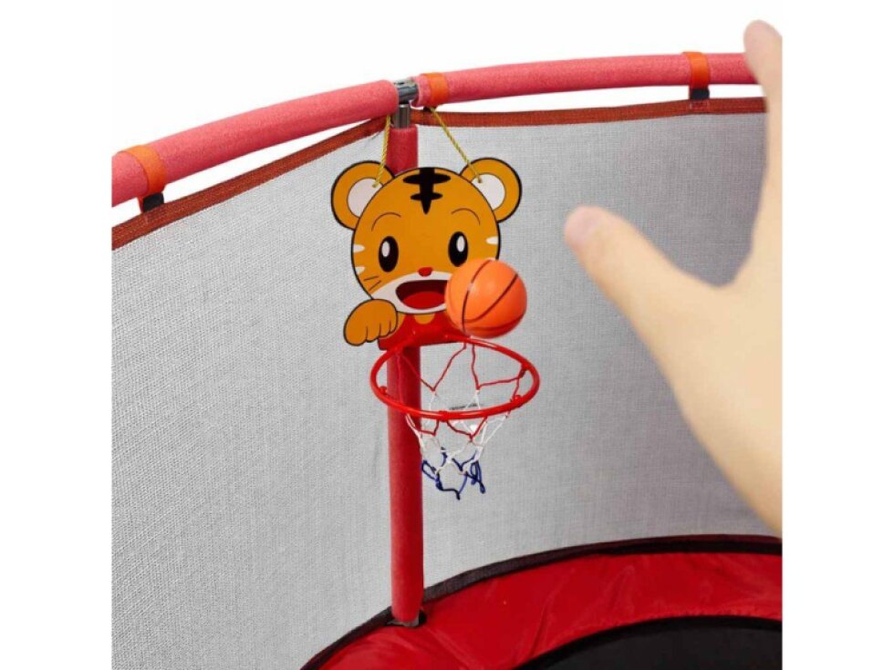 Zahradní trampolína pro děti se sítí, míči, basketbalem, 150 cm, červená