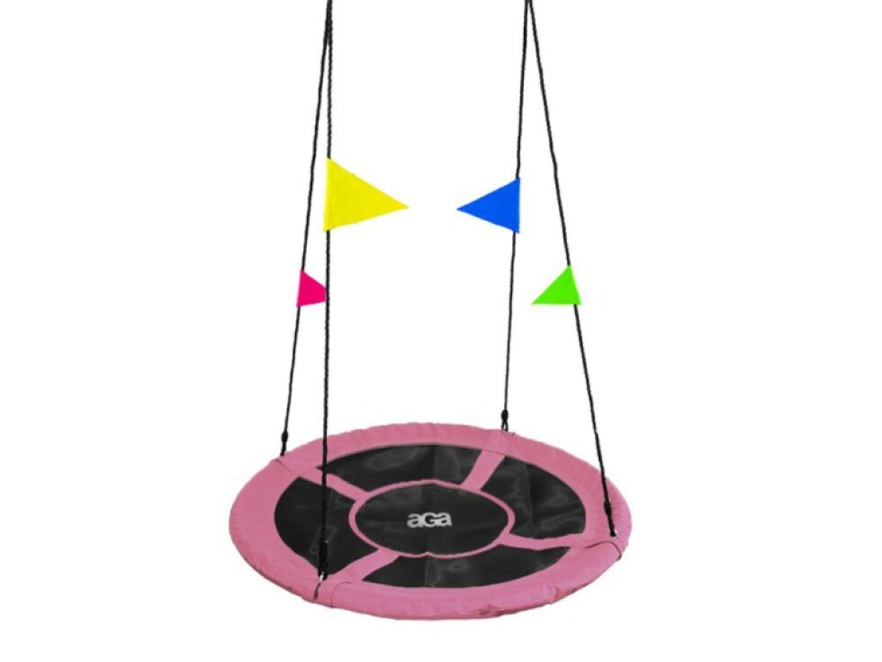 Aga Závěsný houpací kruh Hnízdo, S vlajkami, Stabilní, 110 cm, Růžová, 150 kg