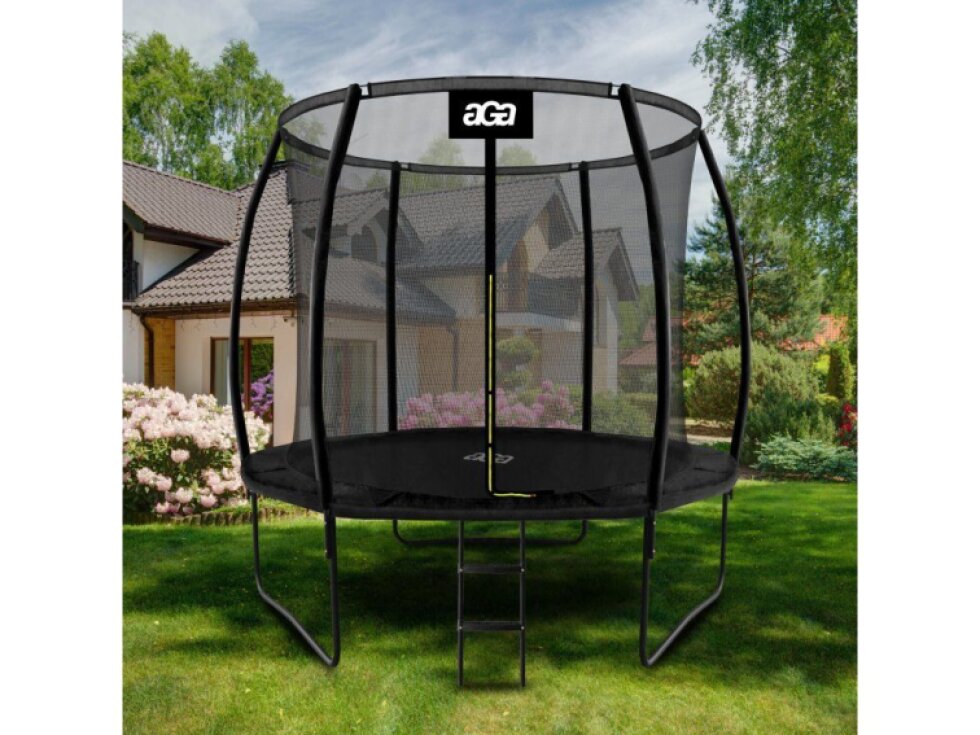 Trampolína 250 cm, černá, s ochrannou sítí a žebříkem