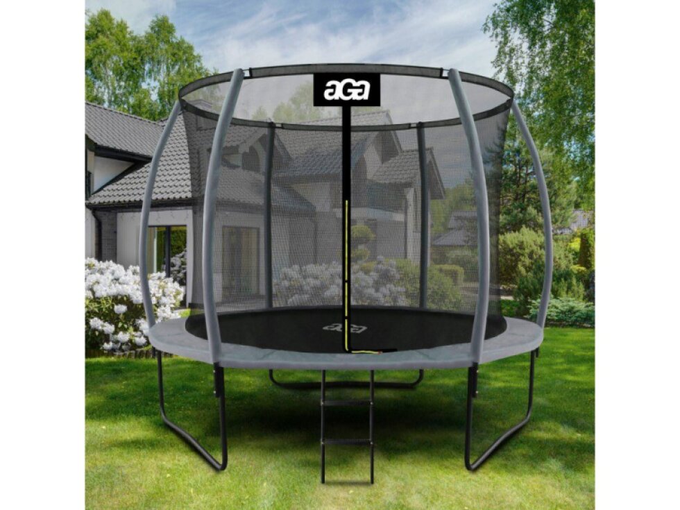 Aga SPORT EXCLUSIVE Trampolína, 305 cm, Šedá, vnitřní síť, nosnost 180 kg, s žebříkem, ocelová konstrukce, výška 256 cm, 60 pružin