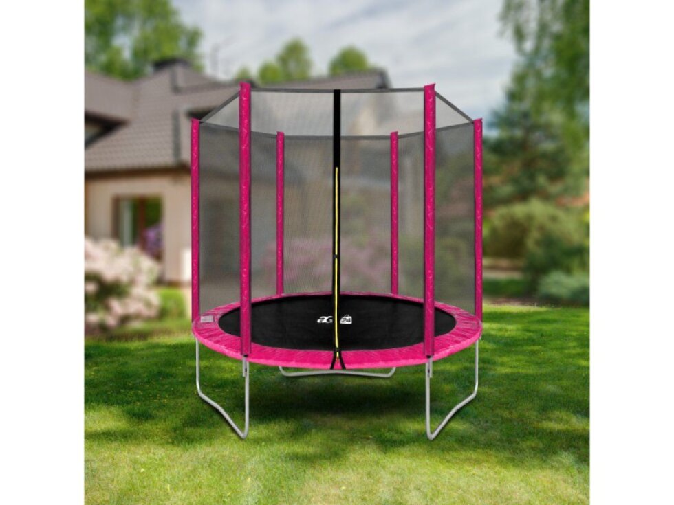 Aga Trampolína SPORT TOP Bezpečná, 180 cm, Růžová, 100 kg nosnost, vnější síť, 36 pružin, 211 cm výška, 28 kg, Ocel
