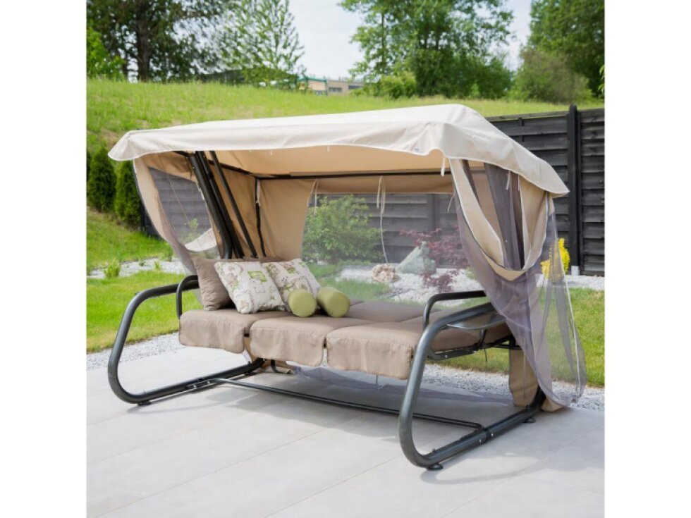 Zahradní houpačka Venezia Lux s moskytiérou, polštářky a bočními stolky D022-04EB PATIO