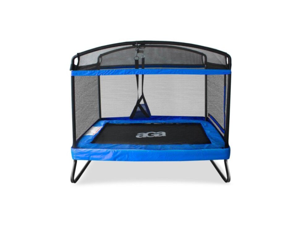 Aga Trampolína obdélníková ocelová bezpečná, 122x183 cm, vnitřní síť, nosnost 100 kg, 38 pružin, tmavě modrá, výška 155 cm