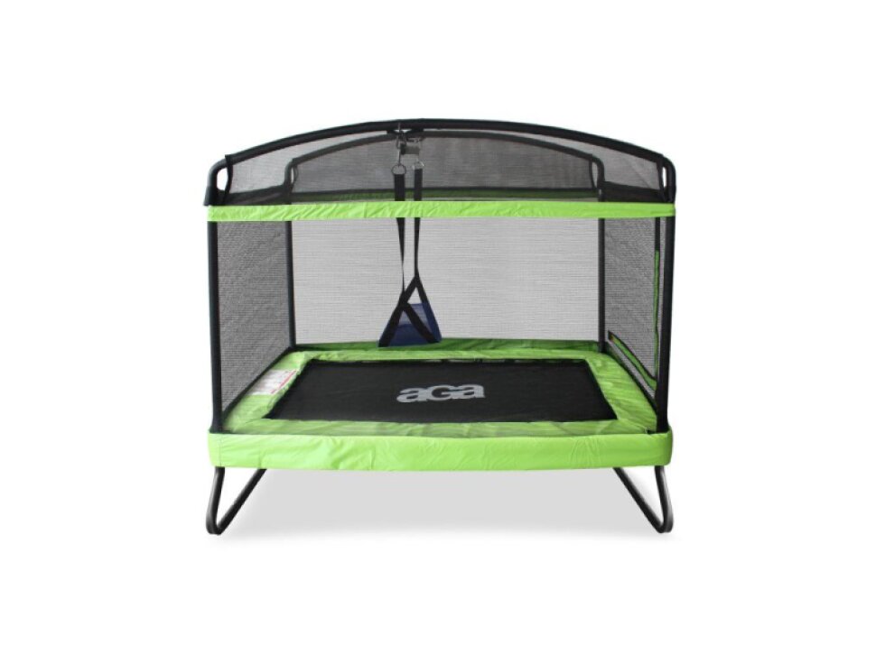 Aga Obdélníková trampolína s ochrannou sítí Odolná, 122x183 cm, Světle zelená, vnější síť, 100 kg, 38 pružin