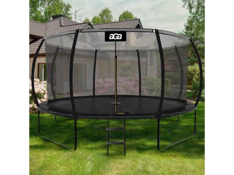 Trampolína 430 cm, černá, ochranná síť, žebřík