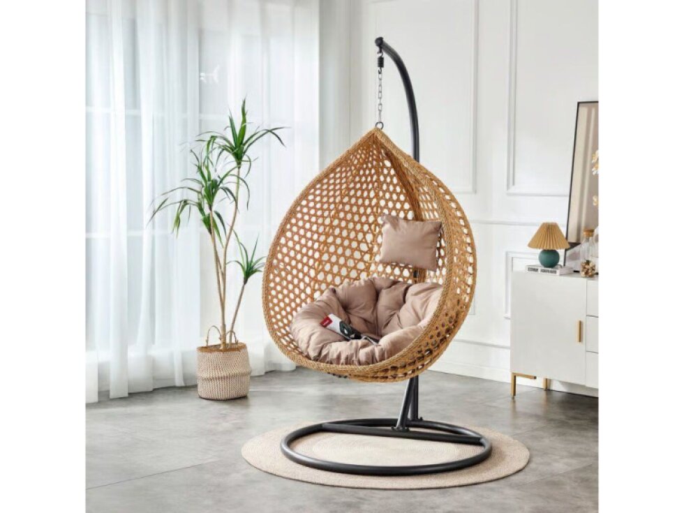 Zahradní houpací závěsné křeslo z technorattanu Francis Beige PATIO