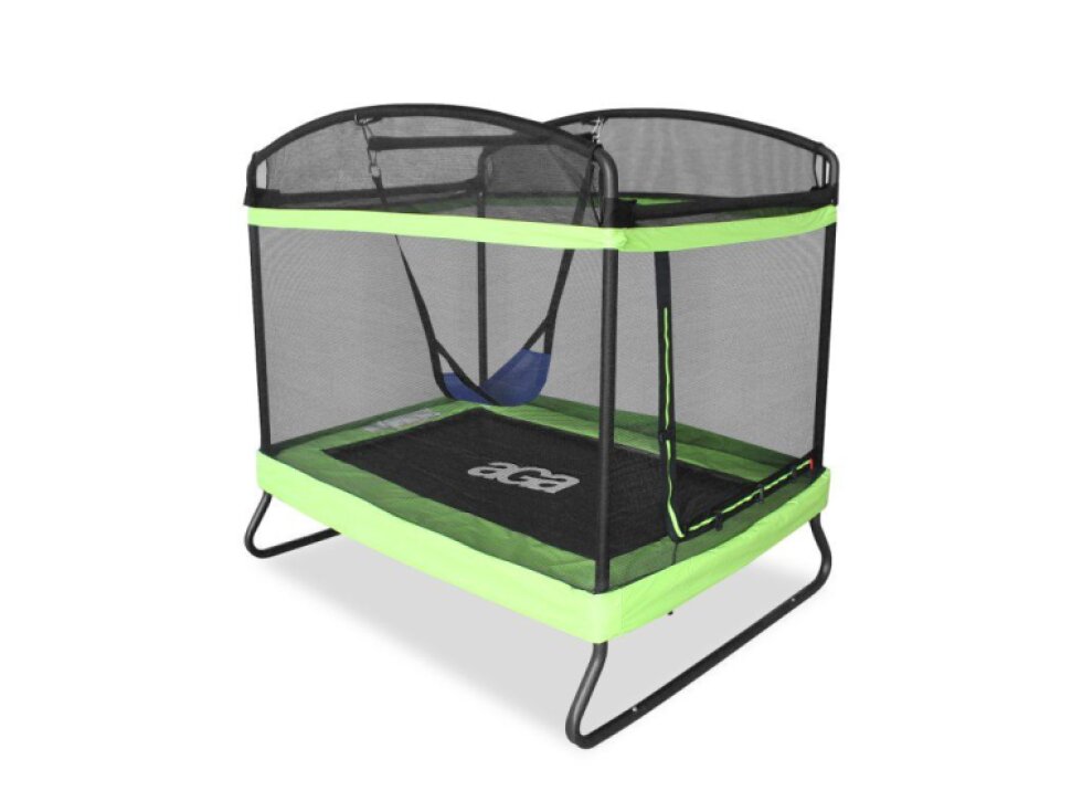 Aga Obdélníková trampolína s ochrannou sítí Odolná, 122x183 cm, Světle zelená, vnější síť, 100 kg, 38 pružin