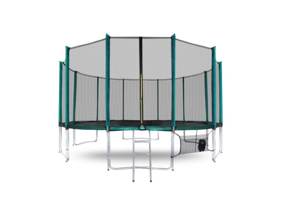 Trampolína SPORT PRO, 500 cm, tmavě zelená, ochranná síť, žebřík, kapsa na obuv