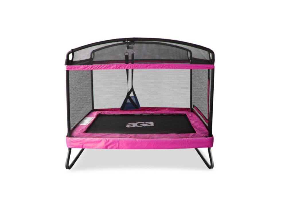 Aga Obdélníková trampolína, 122x183 cm, s vnější ochrannou sítí, nosnost 100 kg, růžová, výška 256 cm, 38 pružin