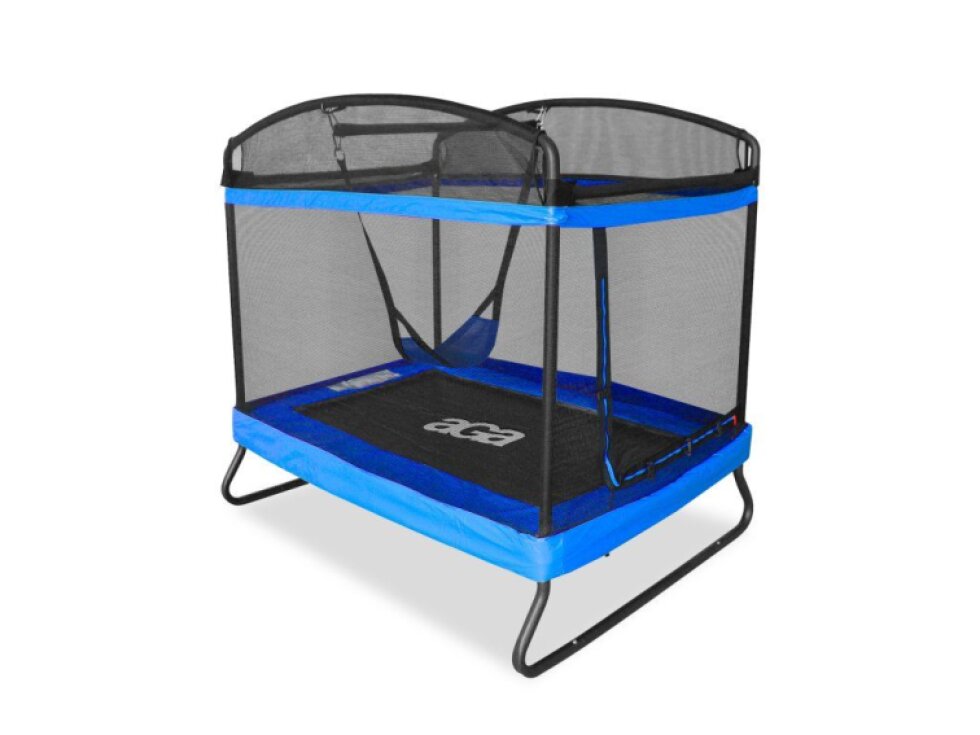 Aga Trampolína obdélníková ocelová bezpečná, 122x183 cm, vnitřní síť, nosnost 100 kg, 38 pružin, tmavě modrá, výška 155 cm