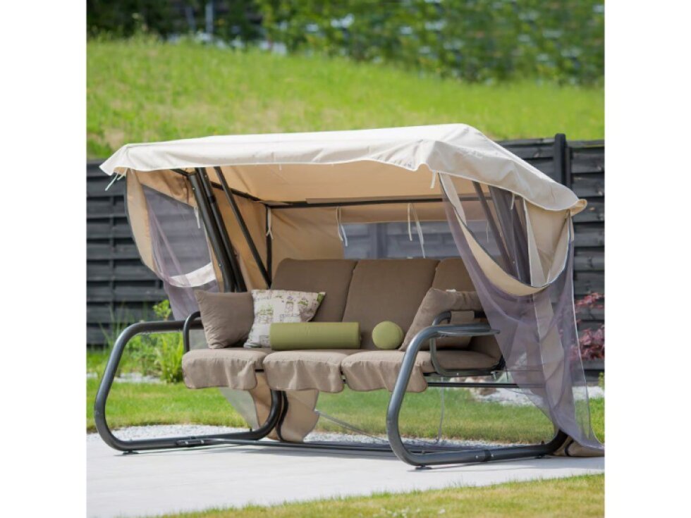 Zahradní houpačka Venezia Lux s moskytiérou, polštářky a bočními stolky D022-04EB PATIO