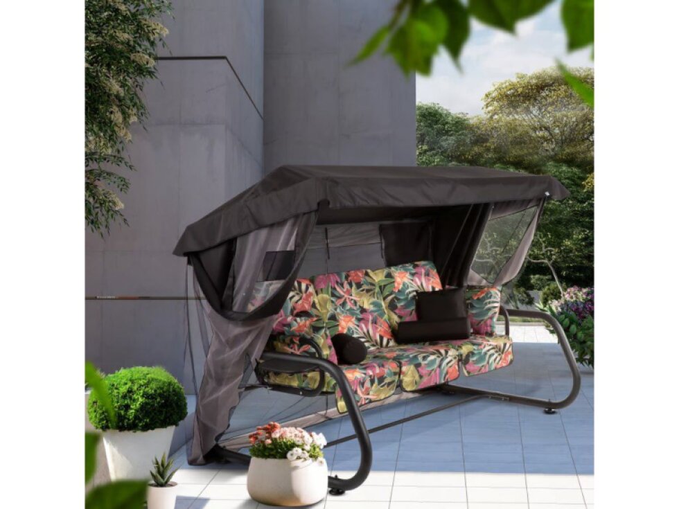 Zahradní houpačka Venezia Lux Black Edition s moskytiérou, polštářky a bočními stolky G052-23IB PATIO