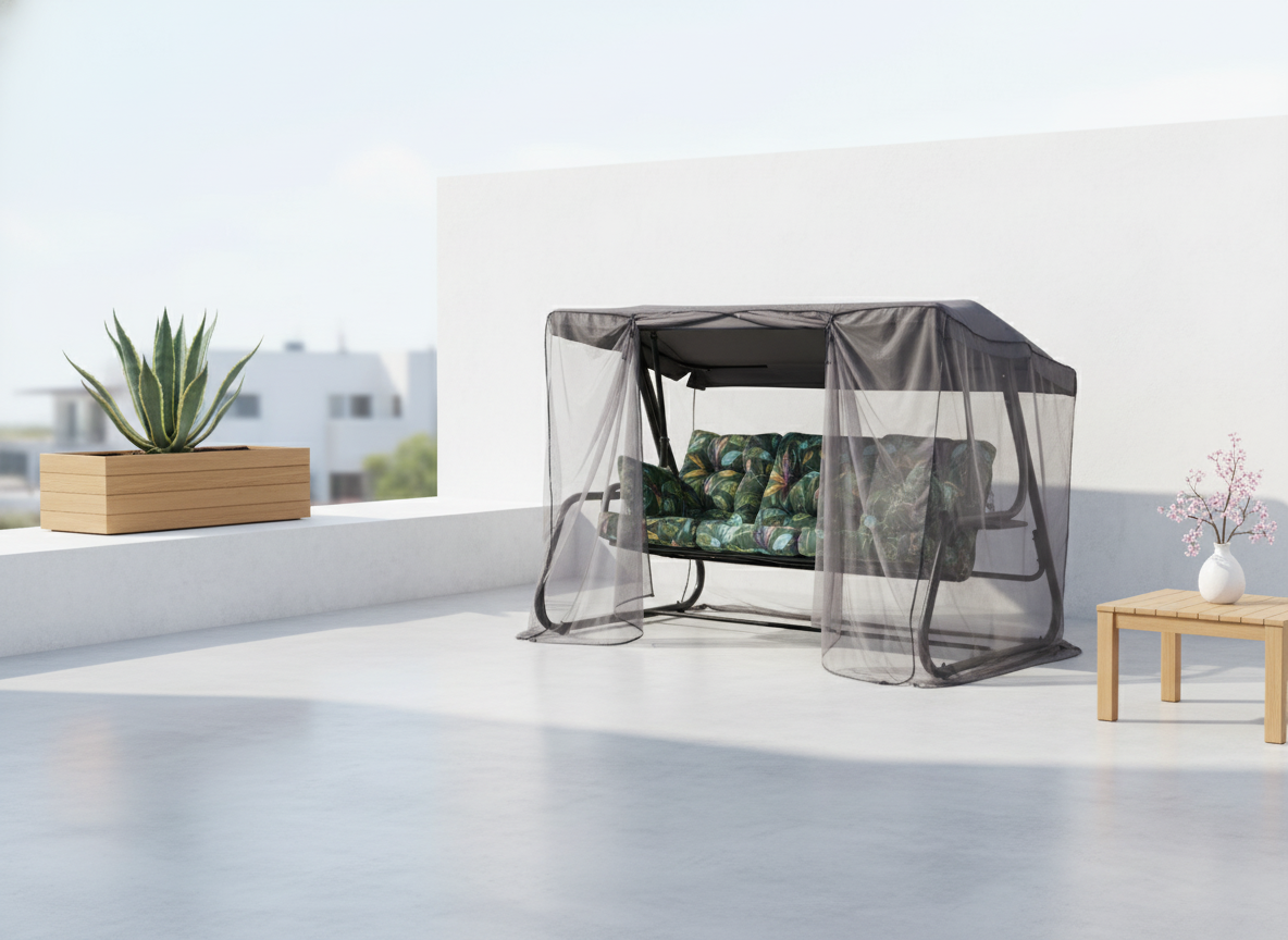 Zahradní houpačka s moskytiérou a s bočními stolky Celebes Plus Black Edition G058-02PB PATIO