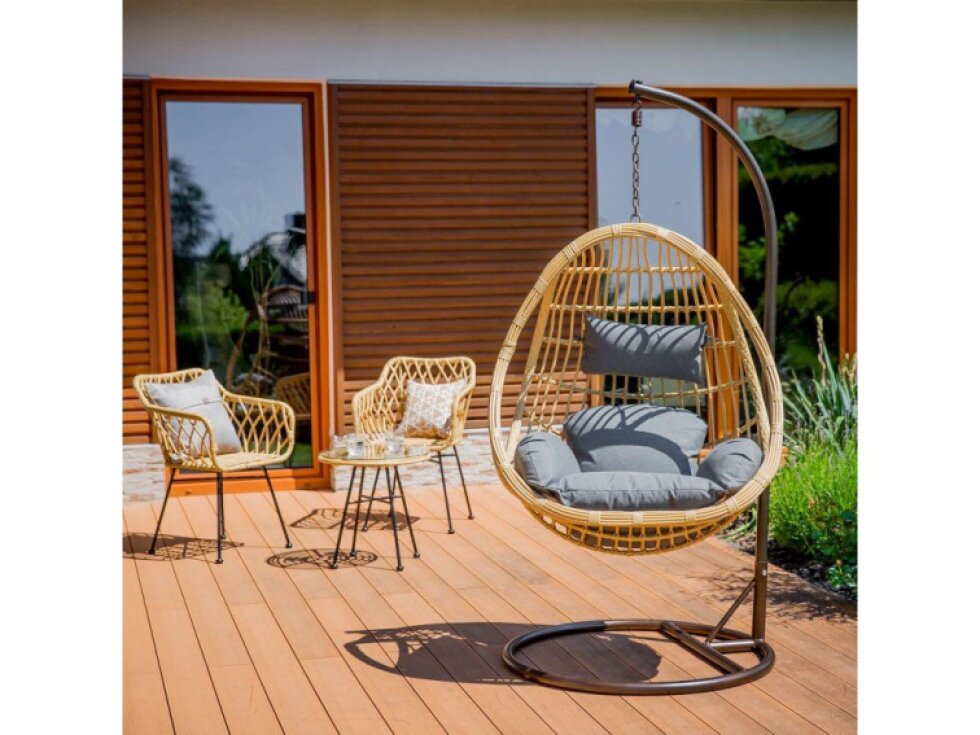 Zahradní houpací závěsné křeslo z technorattanu Eduard Beige PATIO