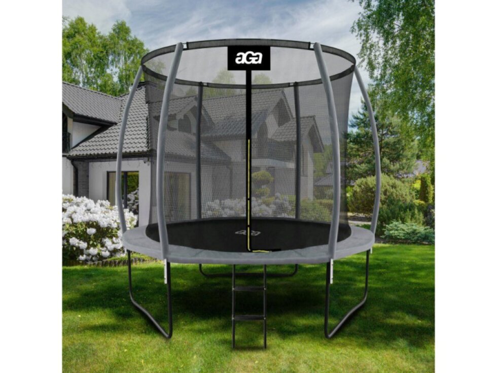 Aga Trampolína SPORT EXCLUSIVE Komplet, odolná, 250 cm, Šedá, Vnitřní síť, Nosnost 120 kg, Výška 235 cm, Ocel, 48 pružin