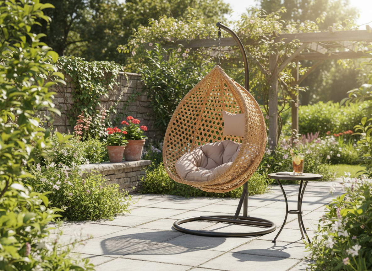 Zahradní houpací závěsné křeslo z technorattanu Francis Beige PATIO